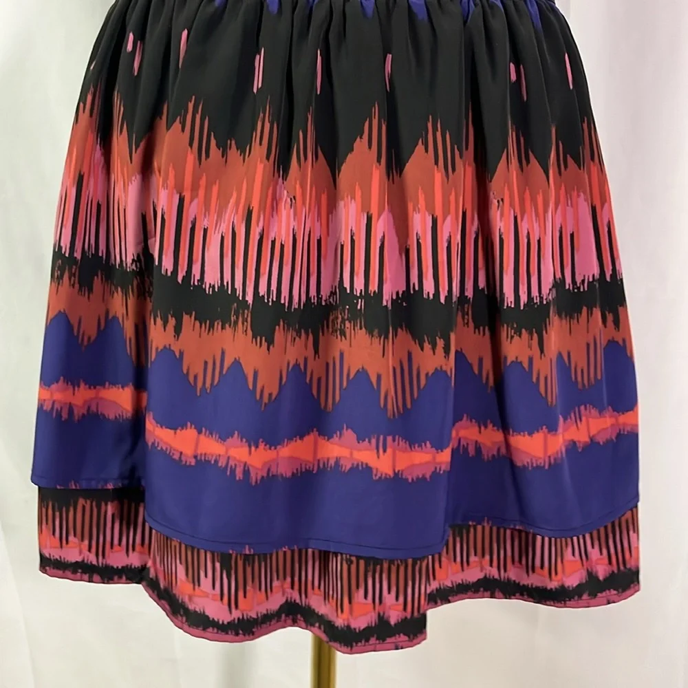 LC Lauren Conrad Pink Purple & Black Printed Tiered Hem High Waisted Mini Skirt
